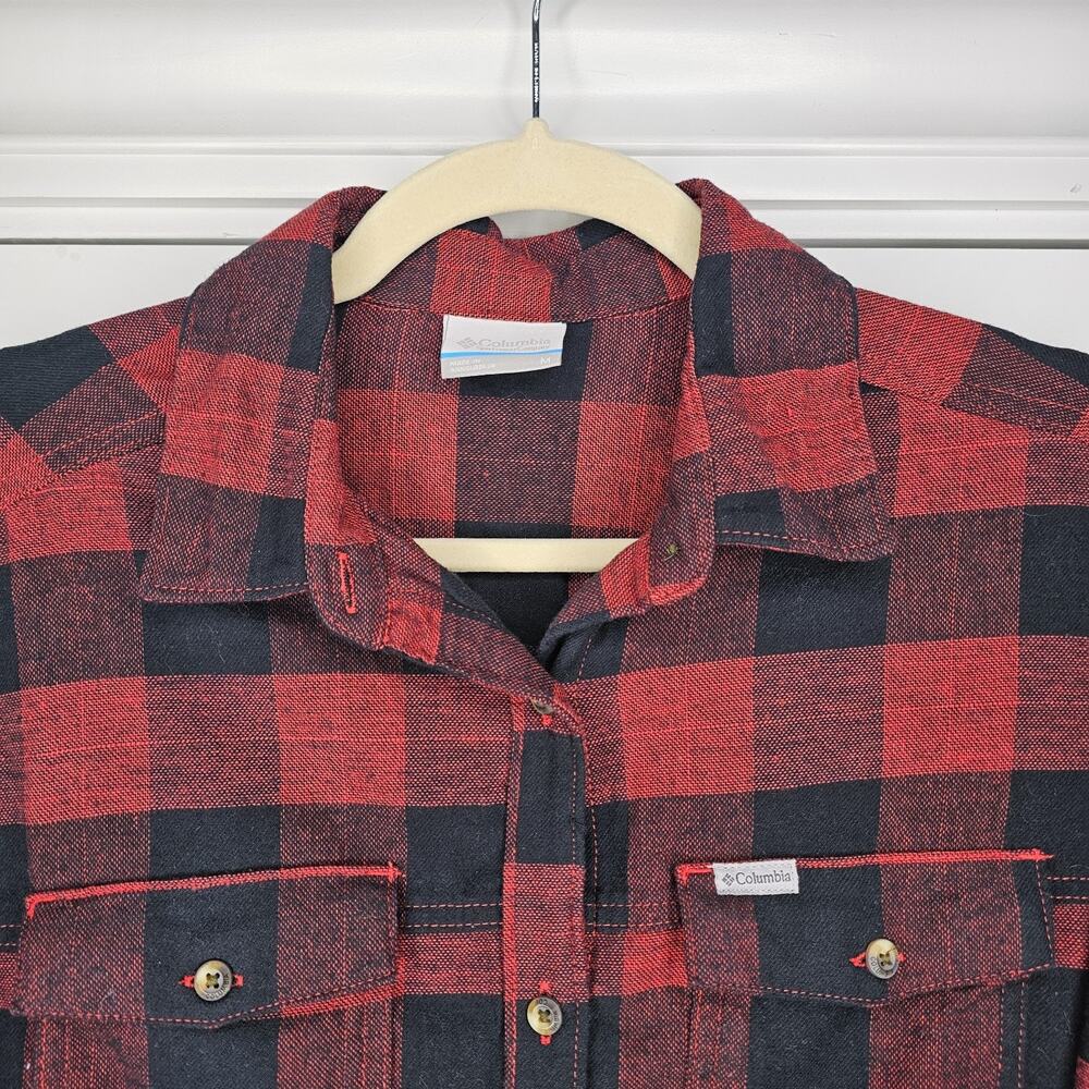 Columbia Women's Buffalo Plaid Button Up Roll Sleeve Shirt Casual Outdoor Top M